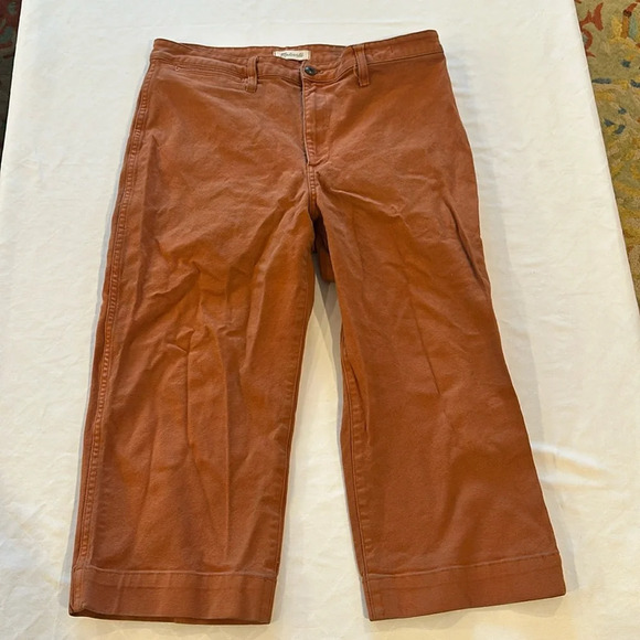 Madewell Slim Emmet Pants Womens Terracotta Orange Wide Leg Crop Size 33 33p - Picture 1 of 4